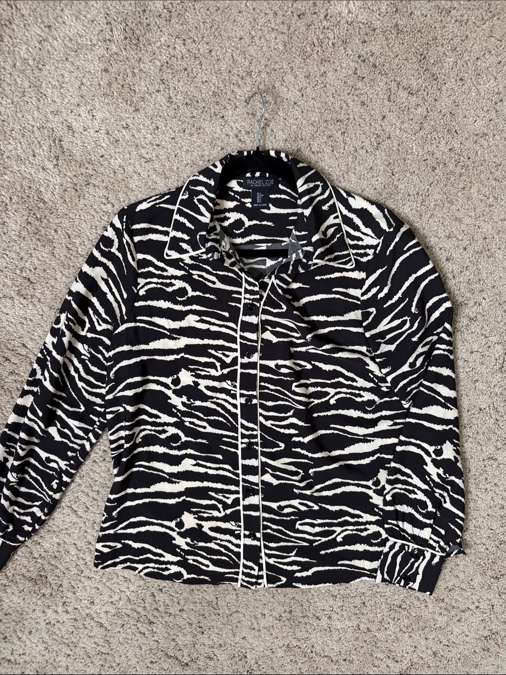 New Rachel Zoe Black and White Zebra-Print Button Front Blouse S